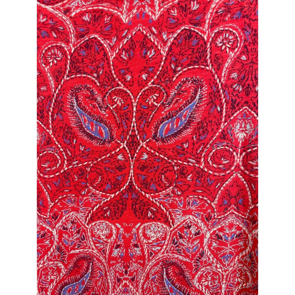 Lucky Brand Top Women's Size 1x Red Tunic Paisley Short Sleeve Boho Basic Soft - Picture 4 of 10